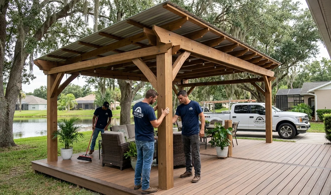 Covered pergola shade structure built by Lakeland Deck Builders