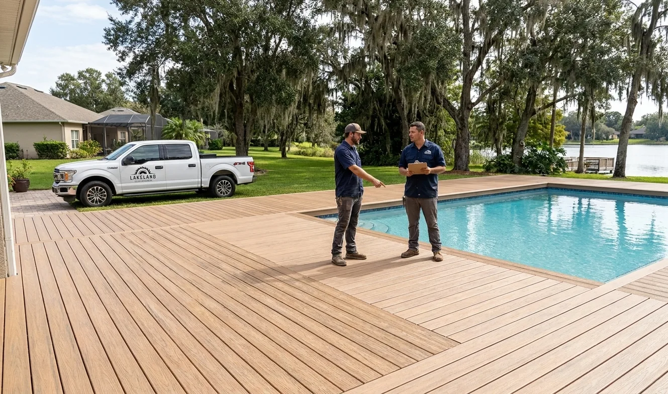 Slip-resistant composite pool deck built by Lakeland Deck Builders
